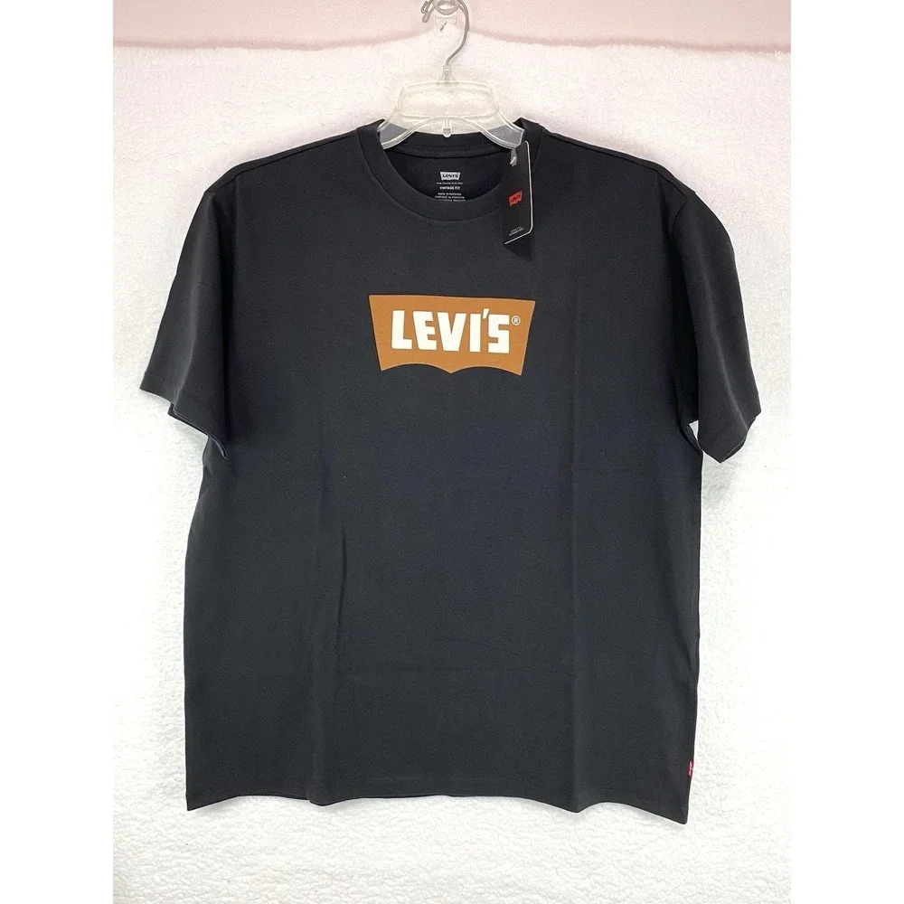 Levis Men's Vintage Black Graphic Batwing Logo in Pecan Brown Medium T-Shirt NWT